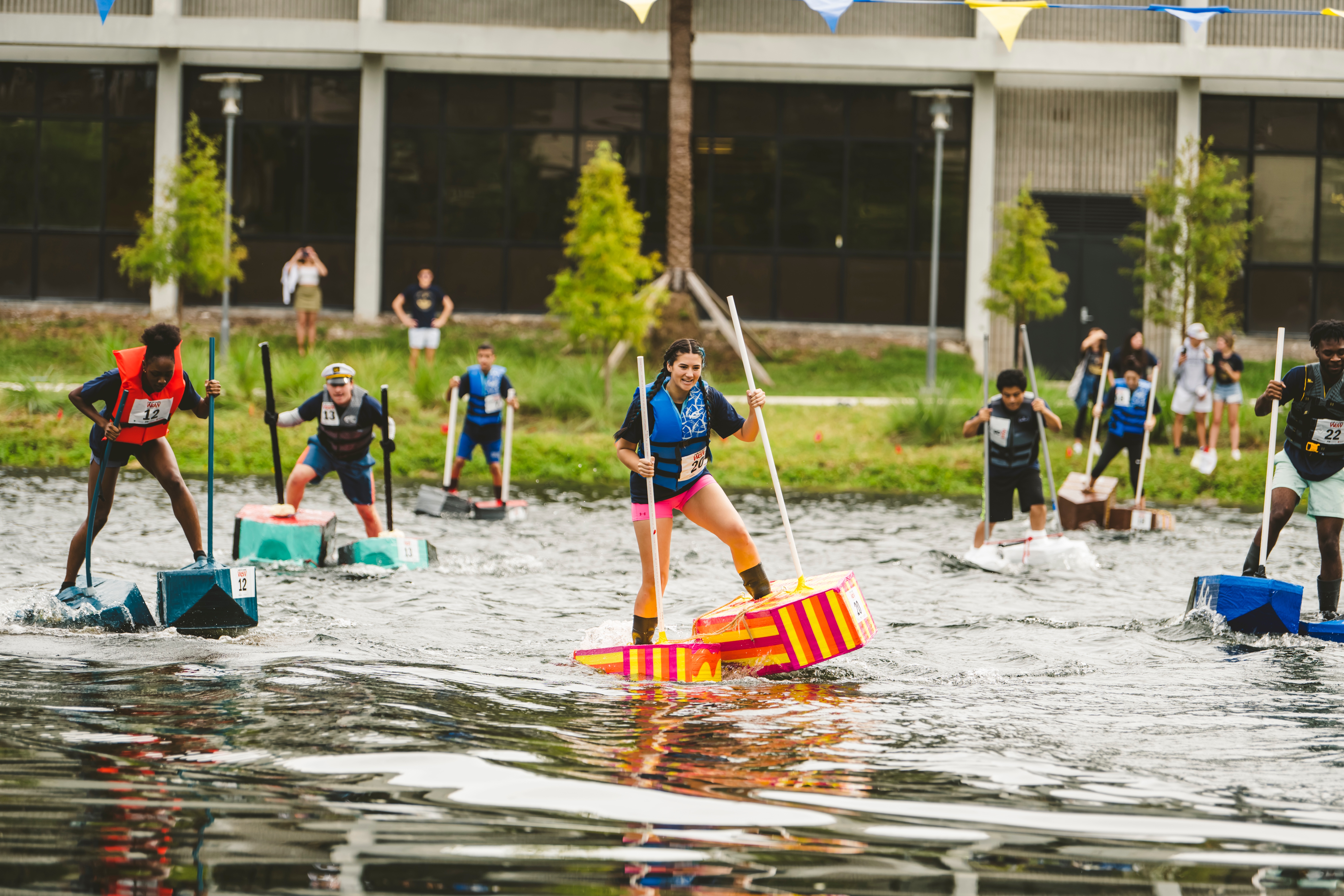 Students at the walk on water competition