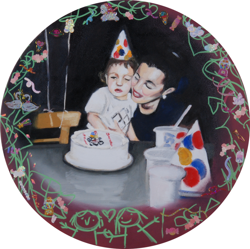 melina kristys second birthday circle 16 x 16 inches Oil on canvas 2022 1