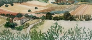 lucia morales sienna landscape watercolor on paper