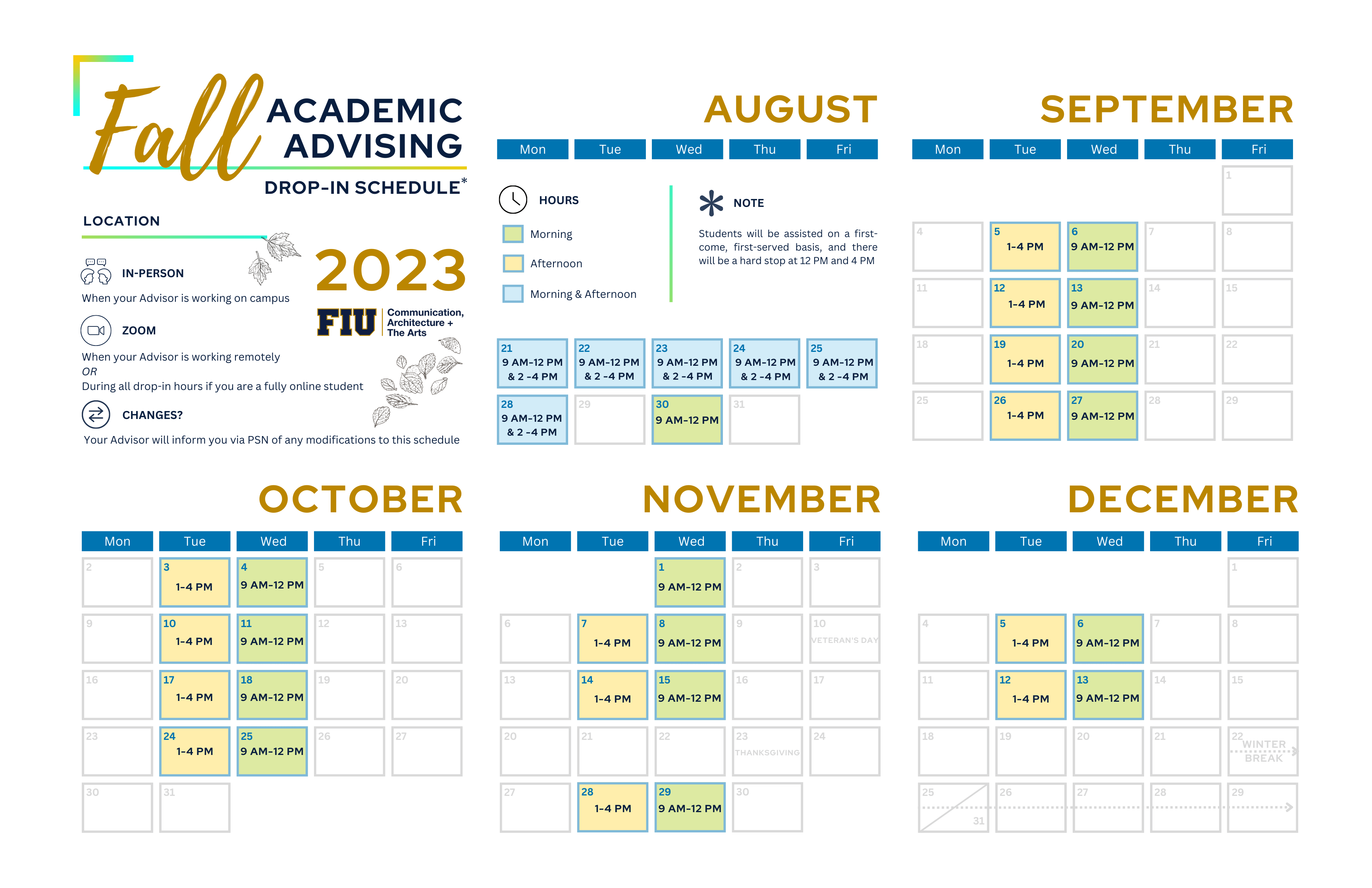 Team Fall 2023 Drop in Advising Schedule